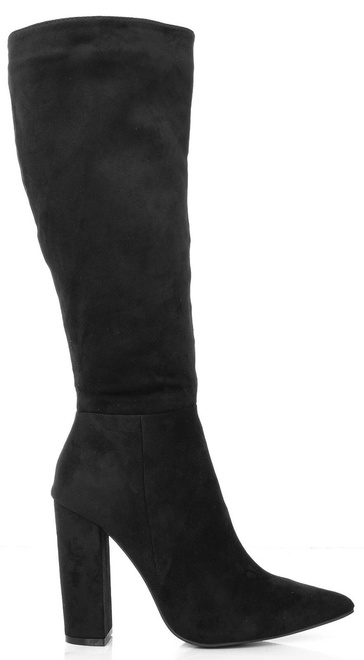 CZARNE ZAMSZOWE KOZAKI W SZPIC NA SŁUPKU LYNDA 1