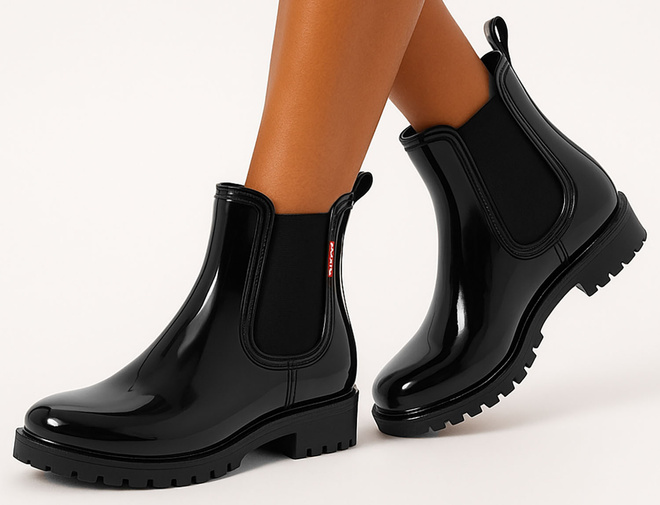 CZARNE DAMSKIE KRÓTKIE KALOSZE LAKIEROWANE SZTYBLETY BESIEL 2