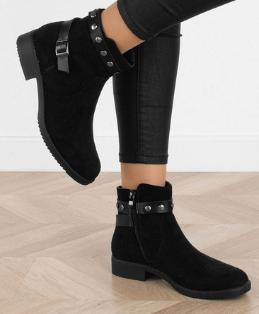 CZARNE BOTKI ZAMSZOWE OCIEPLANE TRAPERY Z DŻETAMI LORELEI