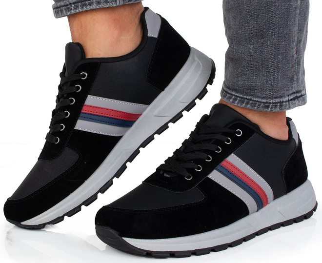 CZARNE SZNUROWANE SNEAKERSY MĘSKIE 4