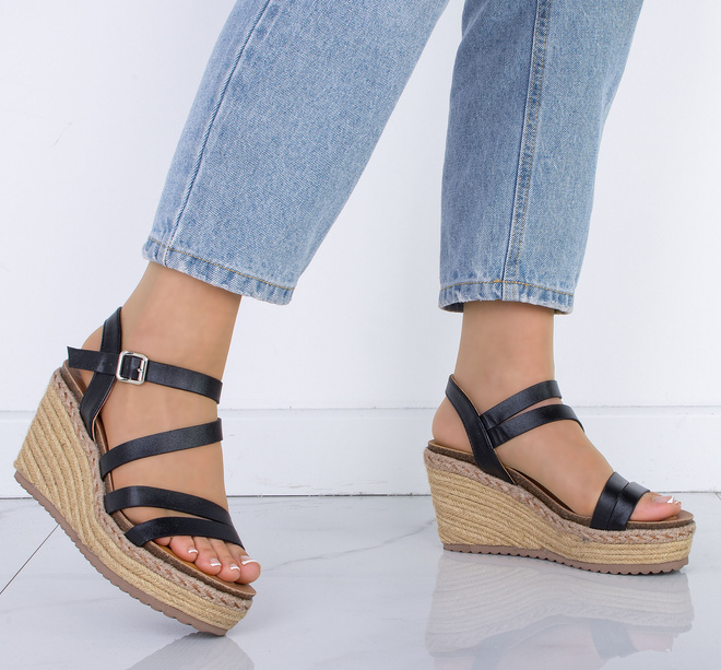 CZARNE DAMSKIE SANDAŁY NA KOTURNIE ESPADRYLE LULU 5