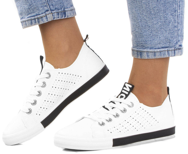 BIAŁE TRAMPKI DAMSKIE TENISÓWKI AŻUROWE MEDISON 2