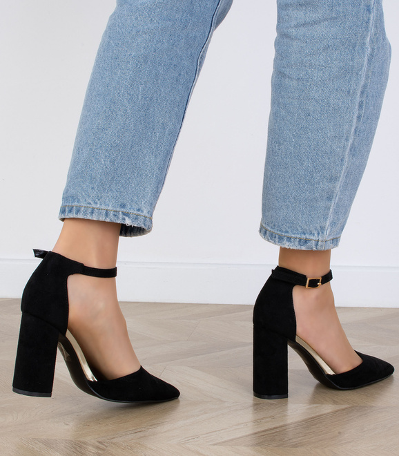 CZARNE DAMSKIE ZAMSZOWE CZÓŁENKA NA SŁUPKU NATALIA 7