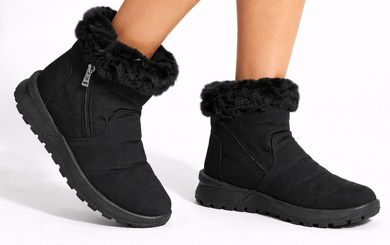 CZARNE OCIEPLANE ŚNIEGOWCE BOTKI NA PLATFORMIE EKO SKÓRA