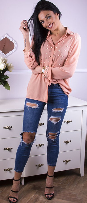 ŁOSOSIOWA SZYFONOWA KOSZULA Z PEREŁKAMI GWENNE