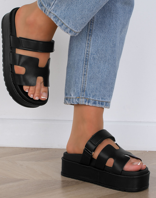 CZARNE DAMSKIE KLAPKI ELEGANCKIE PASKI MORA 6