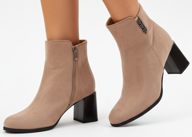 BEŻOWE DAMSKIE BOTKI ZAMSZOWE NA SŁUPKU ZAMEK BRIOGEN 4