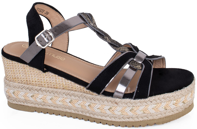 CZARNE DAMSKIE SANDAŁY NA KOTURNIE ESPADRYLE SORAYA 1