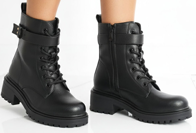 CZARNE BOTKI  DAMSKIE OCIEPLANE TRAPERY NA PLATFORMIE