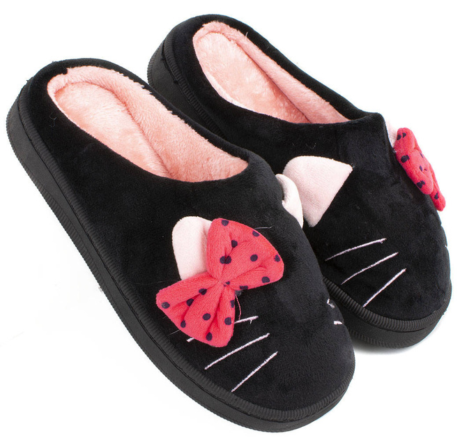 CZARNE OCIEPLANE KAPCIE KLAPKI DOMOWE PUFFY 1