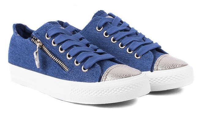 NIEBIESKIE TRAMPKI ZE ZŁOTYM NOSKIEM JEANS VIONA