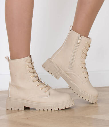 BEŻOWE BOTKI SKÓRZANE  SZNUROWANE SCARLETT