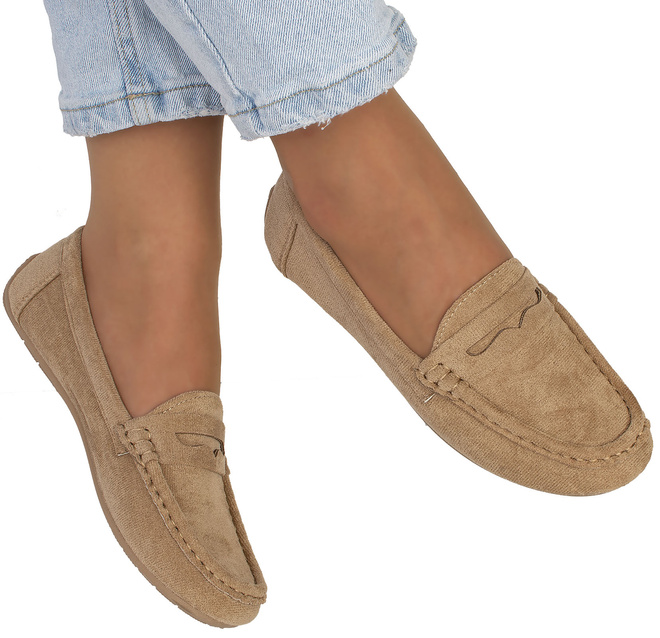 BEŻOWE MOKASYNY ZAMSZOWE DAMSKIE WSUWANE DESIRE 4