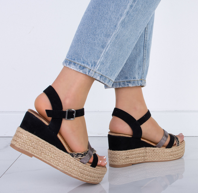 CZARNE DAMSKIE SANDAŁY NA KOTURNIE ESPADRYLE AMORINA 7