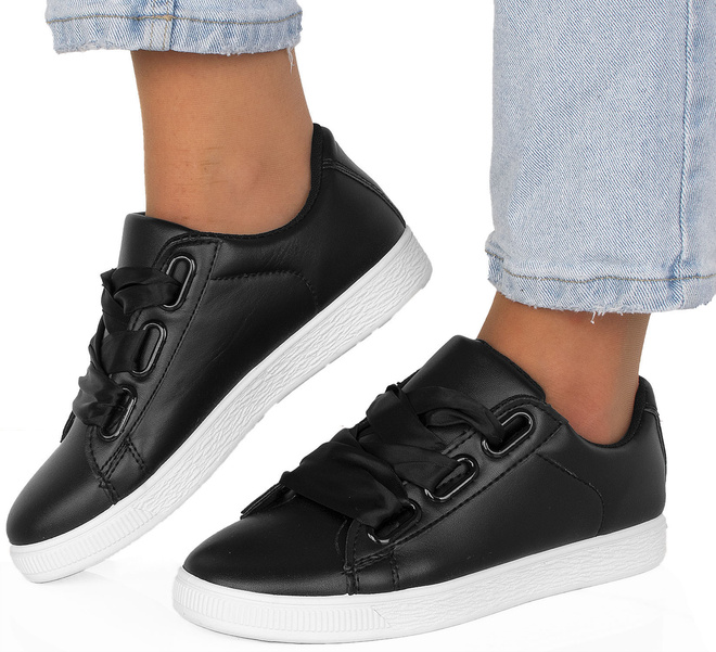 CZARNE DAMSKIE SNEAKERSY TRAMPKI SKÓRZANE SETES 2