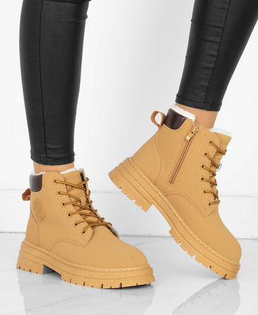 BRĄZOWE BOTKI OCIEPLANE TRAPERY SZNUROWANE