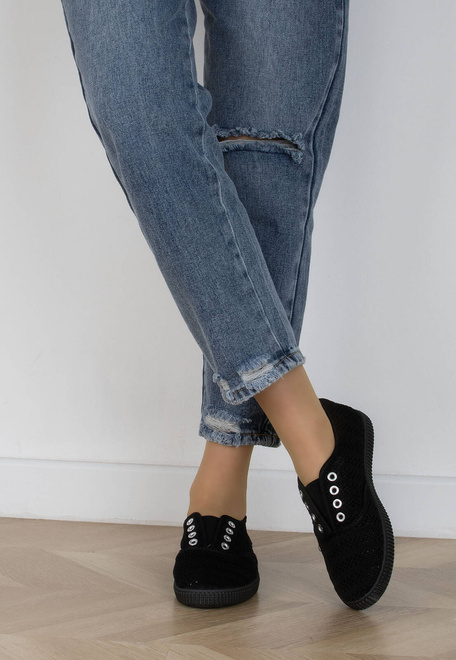 CZARNE TENISÓWKI TRAMPKI KORONKOWE KLASYCZNE 5