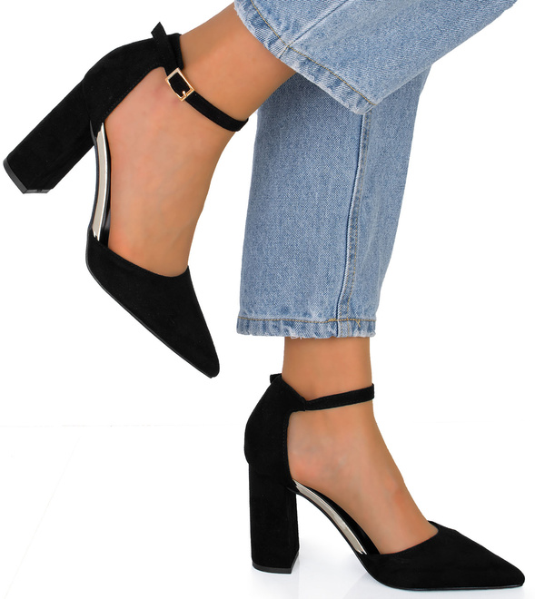 CZARNE DAMSKIE ZAMSZOWE CZÓŁENKA NA SŁUPKU NATALIA 2