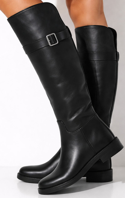 CZARNE DAMSKIE KOZAKI SKÓRZANE OCIEPLANE KLAMRA 3