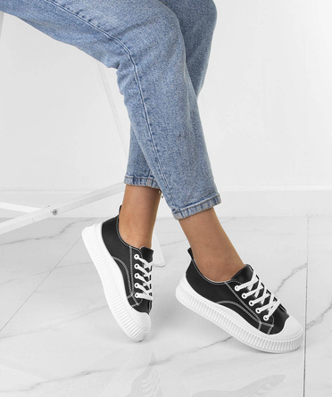 CZARNE SKÓRZANE TRAMPKI NA PLATFORMIE ALLIE