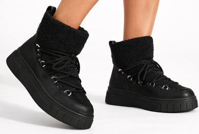 OCIEPLANE ŚNIEGOWCE BOTKI NA PLATFORMIE CZARNE CORINE