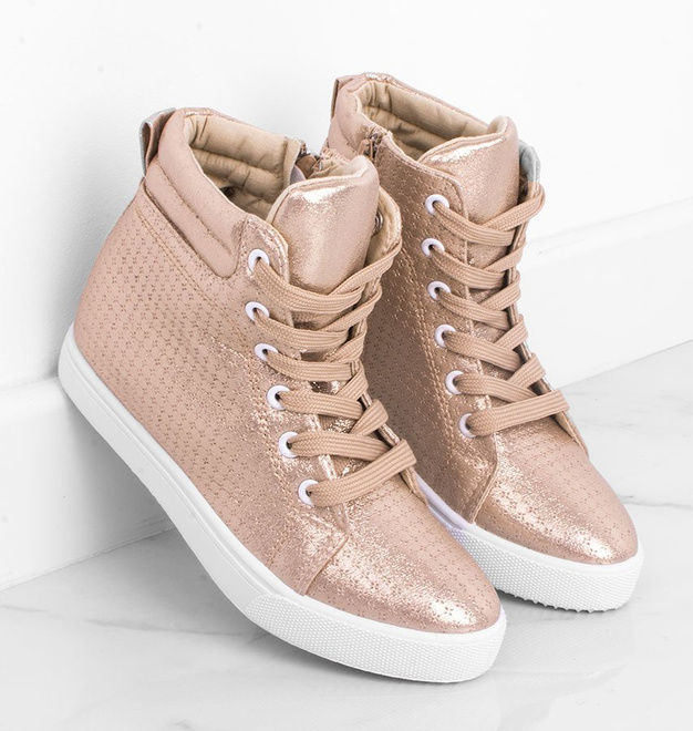 ZŁOTE SNEAKERSY NA KOTURNIE TRAMPKI THEA