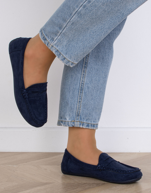 GRANATOWE MOKASYNY ZAMSZOWE DAMSKIE WSUWANE ORPE