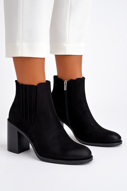 CZARNE DAMSKIE BOTKI NA SŁUPKU ZAMSZOWE OCIEPLANE ARDELE 4