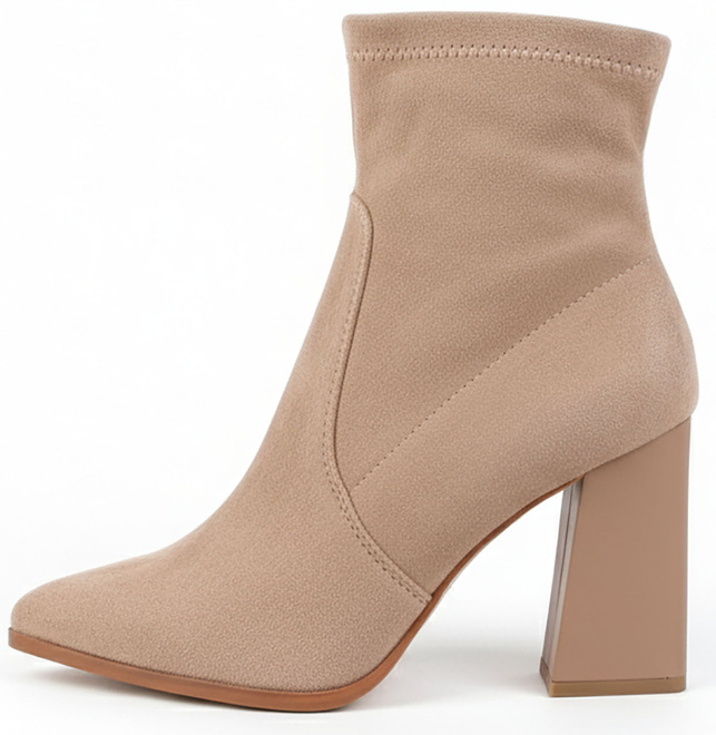 BEŻOWE DAMSKIE BOTKI ZAMSZOWE NA SŁUPKU ZAMEK TIADONIA 3