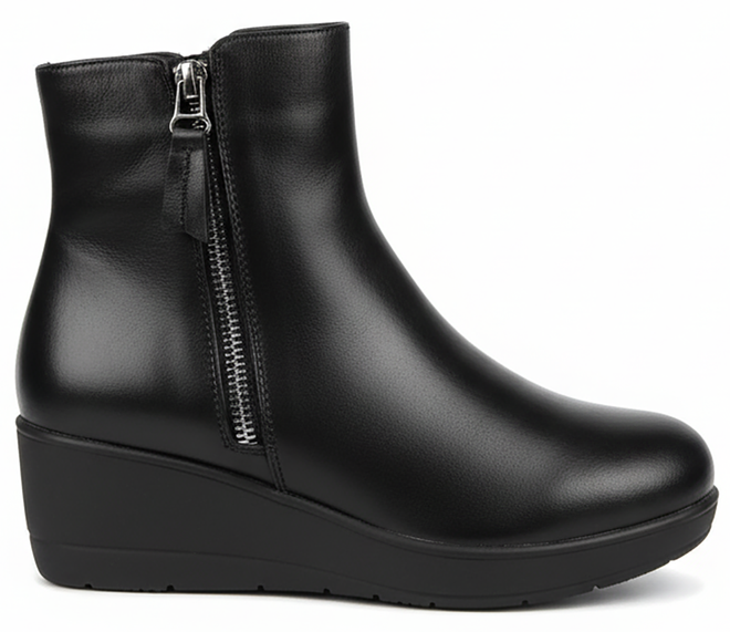 DAMSKIE CZARNE SKÓRZANE BOTKI NA KOTURNIE ALTA 1