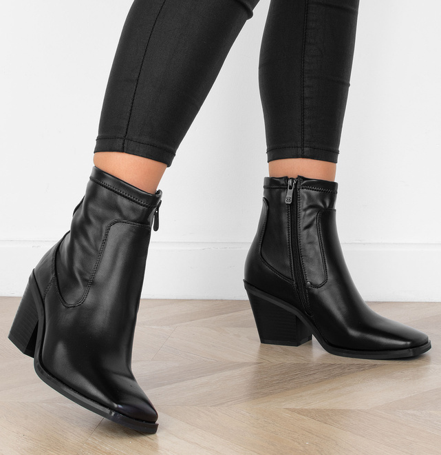 CZARNE DAMSKIE BOTKI NA SŁUPKU SKÓRZANE 5