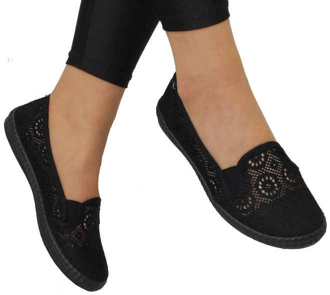 CZARNE DAMSKIE BALERINKI TENISÓWKI KORONKOWE  2