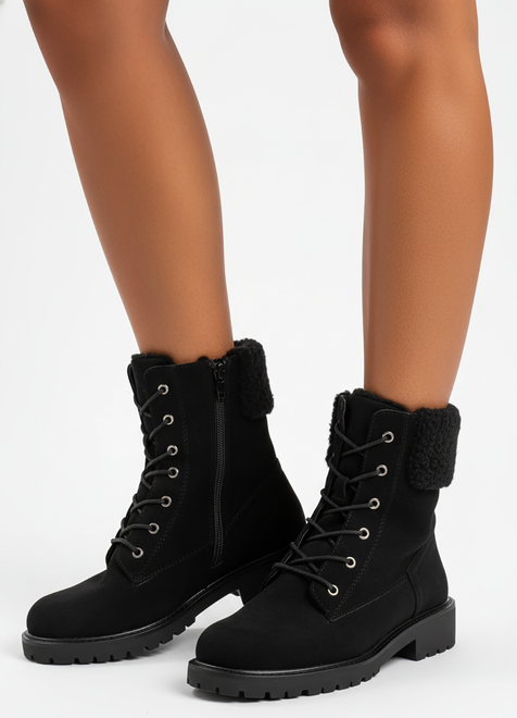 DAMSKIE CZARNE ZAMSZOWE BOTKI TRAPERY OCIEPLANE HARISE 6