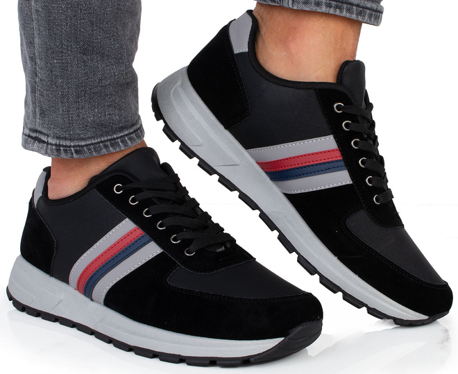 CZARNE SZNUROWANE SNEAKERSY MĘSKIE 2