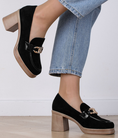 CZARNE DAMSKIE PÓŁBUTY NA SŁUPKU ZAMSZOWE SARI