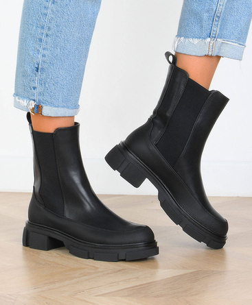 CZARNE SKÓRZANE BOTKI SZTYBLETY PLATFORMA DIXIE