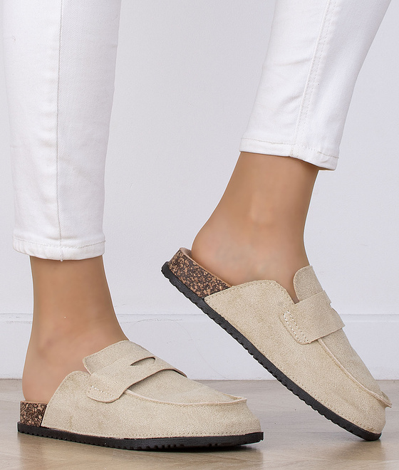 BEŻOWE MOKASYNY KLAPKI ZAMSZOWE DAMSKIE LORIA 5