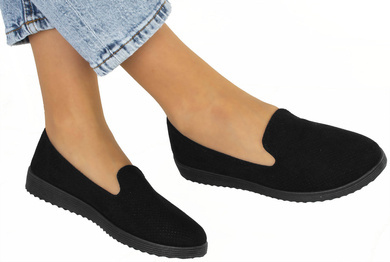 CZARNE AŻUROWE BALERINKI TENISÓWKI ALINA