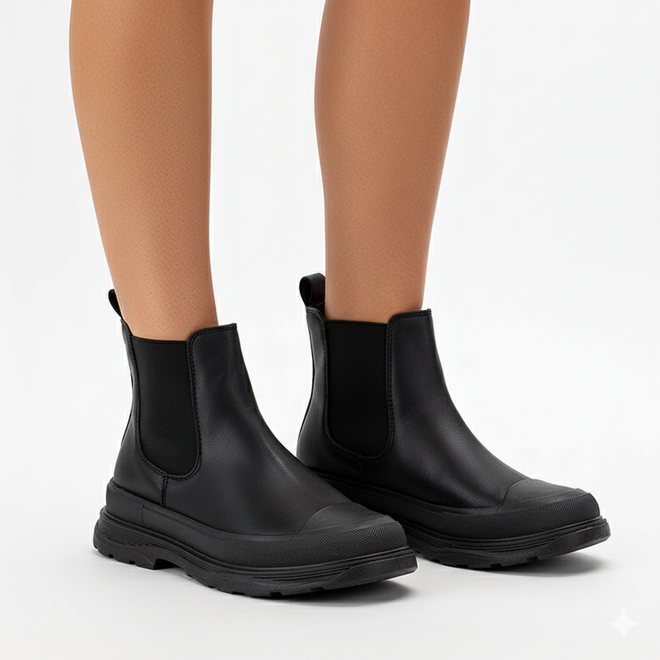 CZARNE DAMSKIE BOTKI SKÓRZANE PLATFORMA WSUWANE CLAZARA 6