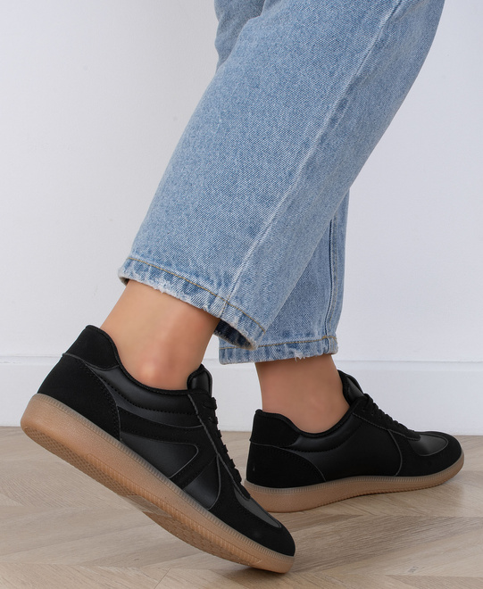 CZARNE DAMSKIE SNEAKERSY TRAMPKI SKÓRZANE DOTS 8
