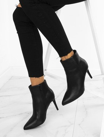 CZARNE SKÓRZANE BOTKI NA SZPILCE ARLA