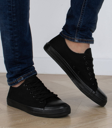 CZARNE SZNUROWANE TRAMPKI TENISÓWKI MĘSKIE