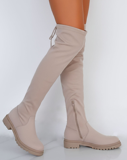 BEŻOWE ZAMSZOWE KOZAKI ZA KOLANO KLASYCZNE VALARIA 4