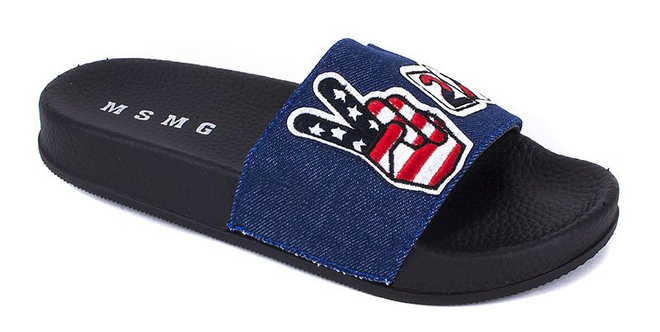 JEANSOWE GRANATOWE GUMOWE KLAPKI Z NASZYWKAMI VEZIA 2