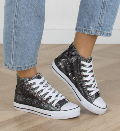 CZARNE WYSOKIE TRAMPKI NA PLATFORMIE SZNUROWANE CAIRO