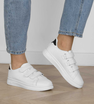 BIAŁE SNEAKERSY SPORTOWE NA RZEPY DAMSKIE