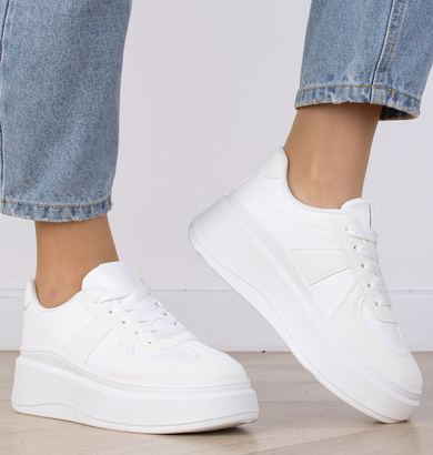 DAMSKIE BIAŁE SNEAKERSY TRAMPKI SKÓRZANE FENELA