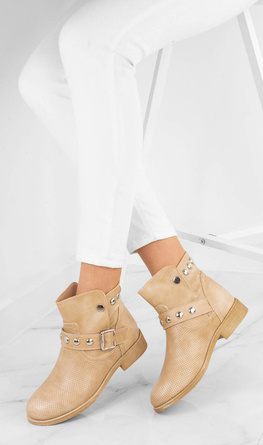 BEŻOWE BOTKI DAMSKIE Z KLAMERKĄ CARYS