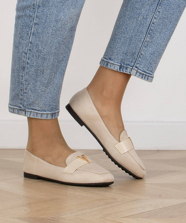 BEŻOWE MOKASYNY BALERINKI ZAMSZOWE PAULA