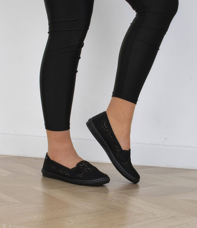 CZARNE DAMSKIE BALERINKI TENISÓWKI KORONKOWE